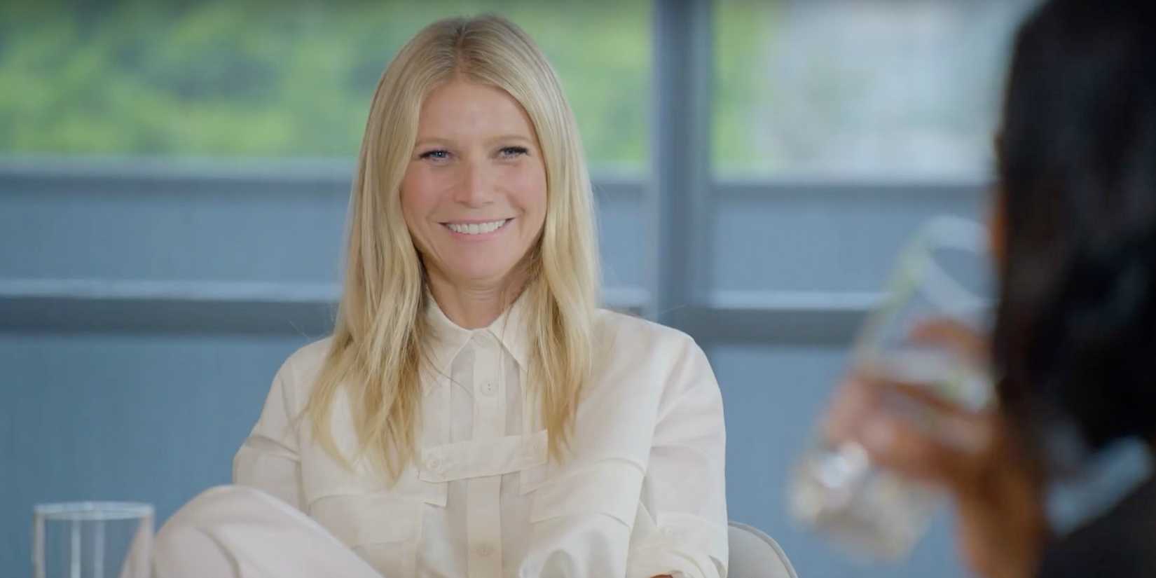 Gwyneth Paltrow smiling in an interview for The Goop Lab