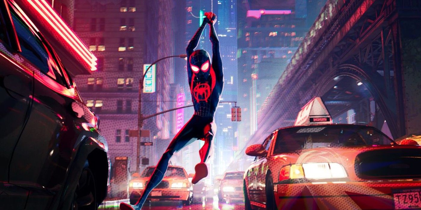 Miles Morales swinging in Spider-Man: Into the Spider-Verse
