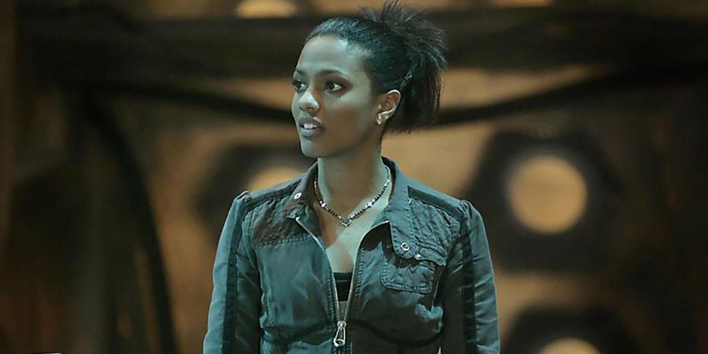 Martha Jones stands in the TARDIS in Doctor Who.