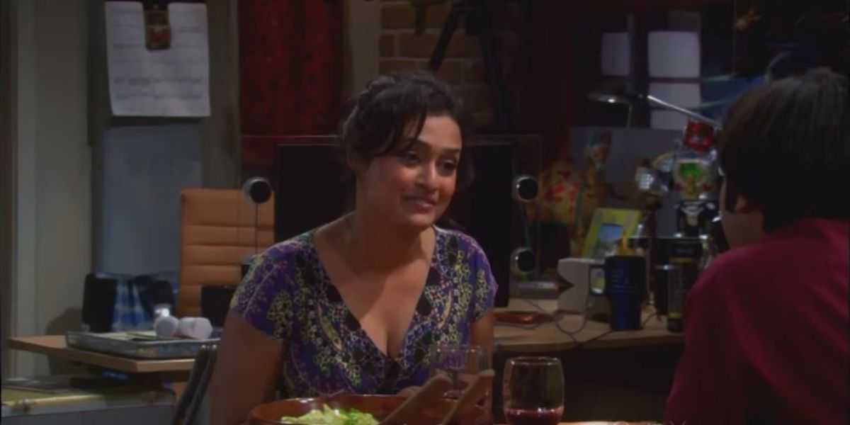 Lakshmi at dinner with Raj on The Big Bang Theory