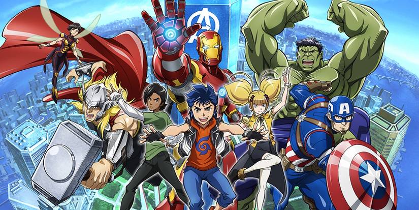 The future avengers anime alongside Wasp, Thor, Iron Man, Hulk and Cap