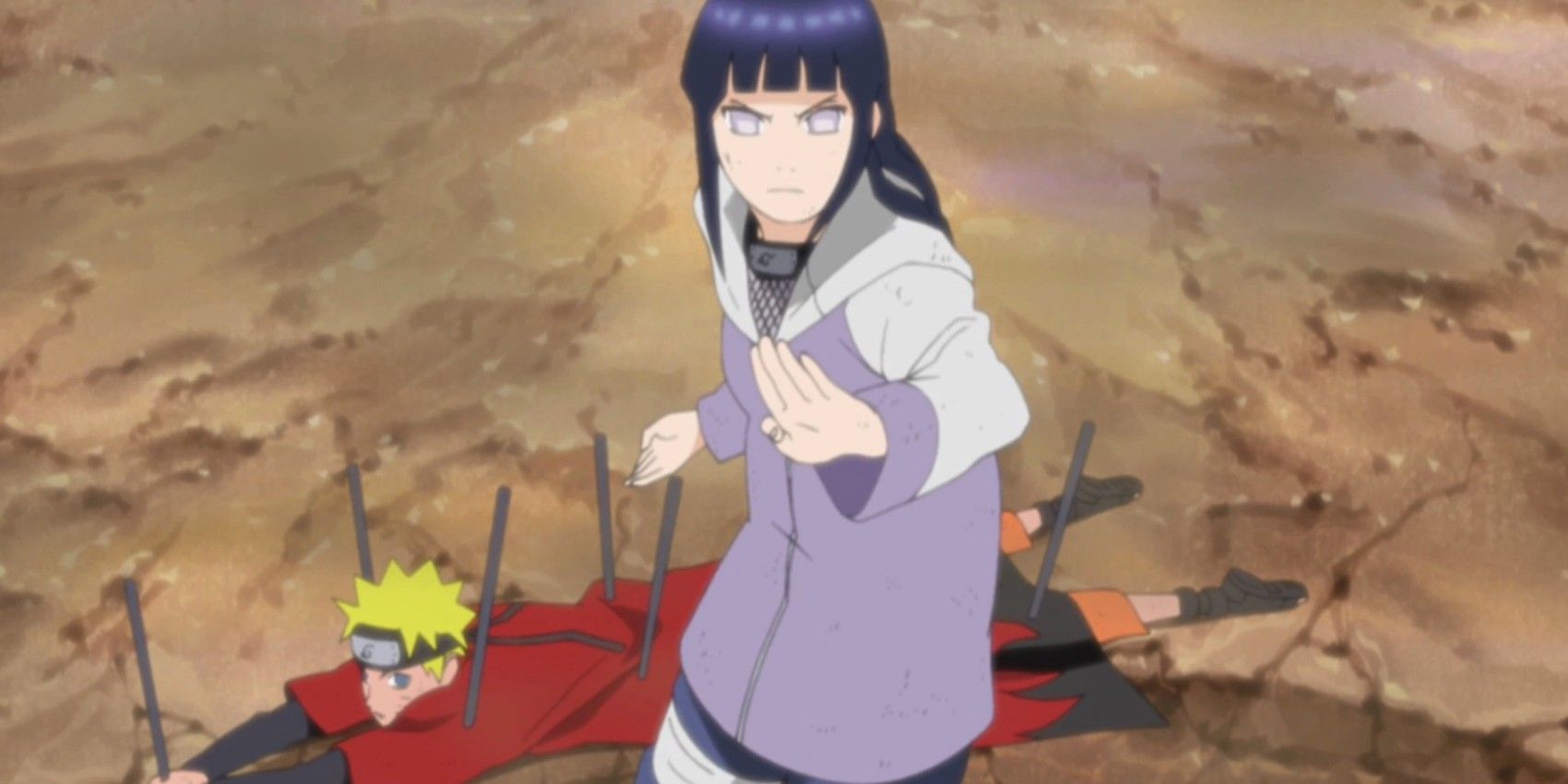 Hinata protege Naruto depois que ele é preso por Pain em Naruto: Shippuden