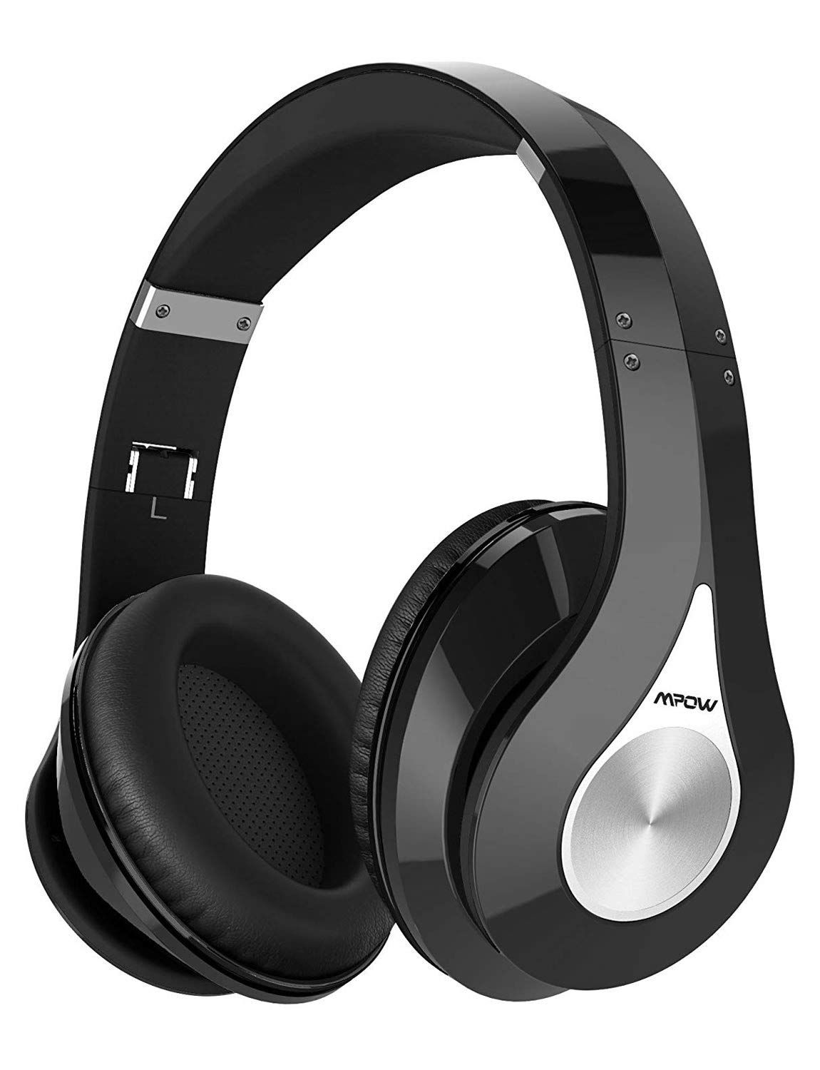 Bluetooth Headphones Over Ear, P [Bass-Mode Button] Wireless Headphones,  Foldable Hi-Fi Stereo, Soft Memory Foam Earmuffs, Metal Extendable Sides