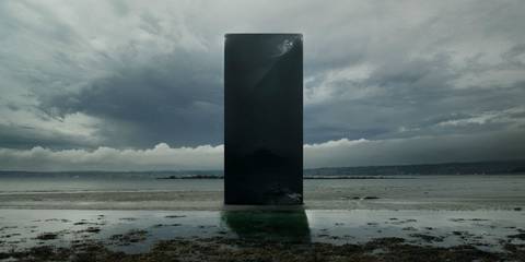 the Monolith on a beach From 2001 A Space Odyssey