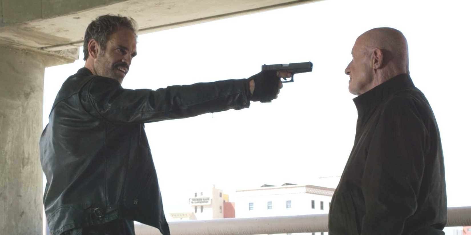Steven Ogg as Sobchak and Jonathan Banks as Mike in Better Call Saul