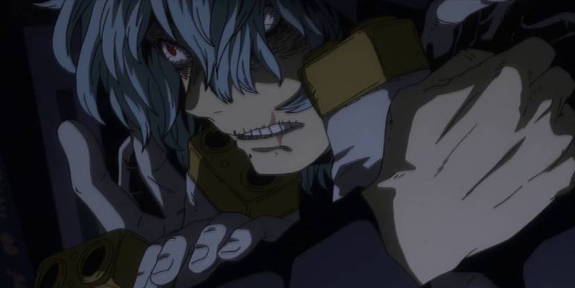 Tomura Shigaraki looking angry without his hand-mask in MHA
