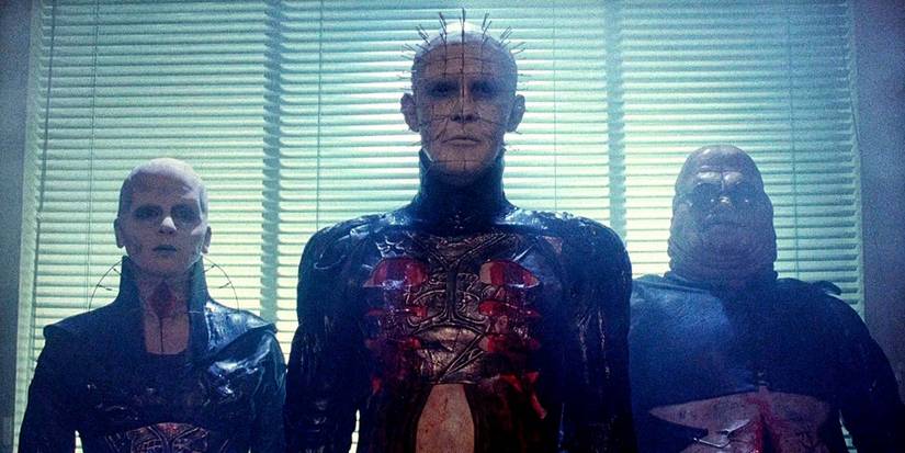 The Cenobites standing in a line in Hellraiser