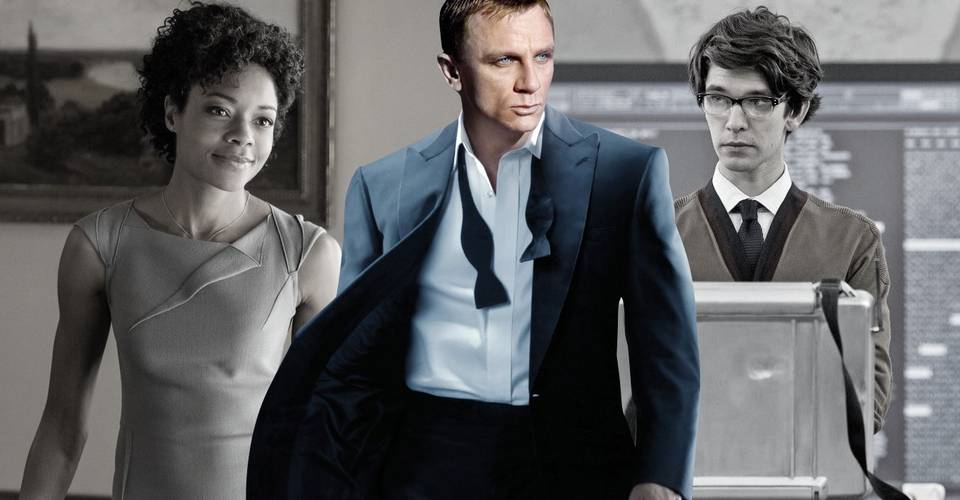 Naomie Harris as Moneypenny, Ben Whishaw as Q and Daniel Craig as 007 in James Bond