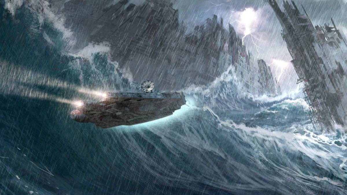 Millennium Falcon Explores Death Star Wreckage In Rise of Skywalker Art