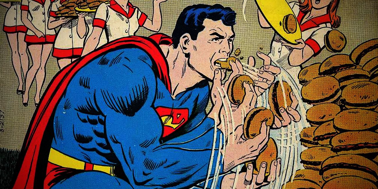 Superman mangia hamburger nel fumetto