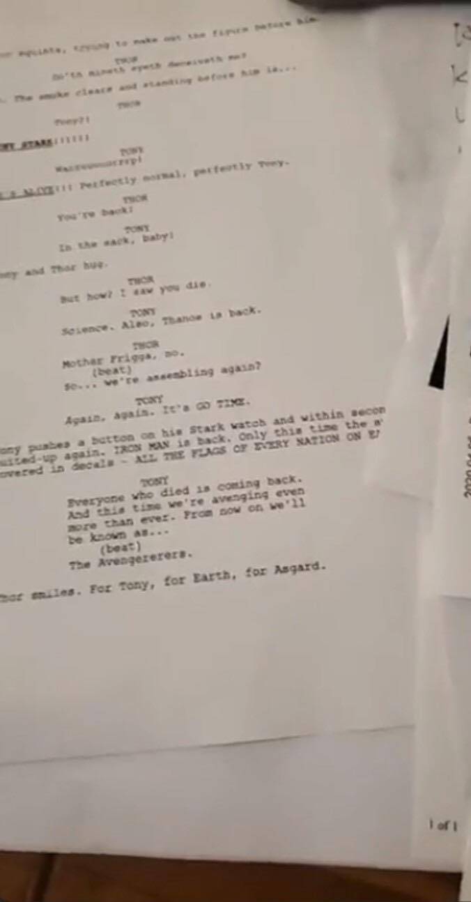 Thor 2 Script Tony Stark Is Still Alive In Fake Thor: Love and Thunder Script Page
