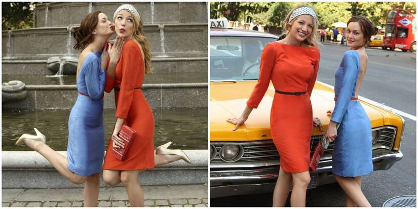 blair and serena blue and orange dresses Gossip Girl: 10 Stunning Blair & Serena Fashion Moments
