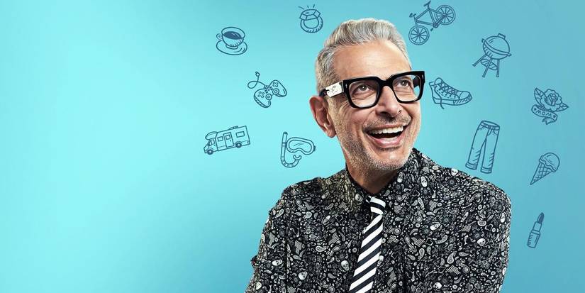 Jeff Goldblum smiling in The World According To Jeff Goldblum promotional banner