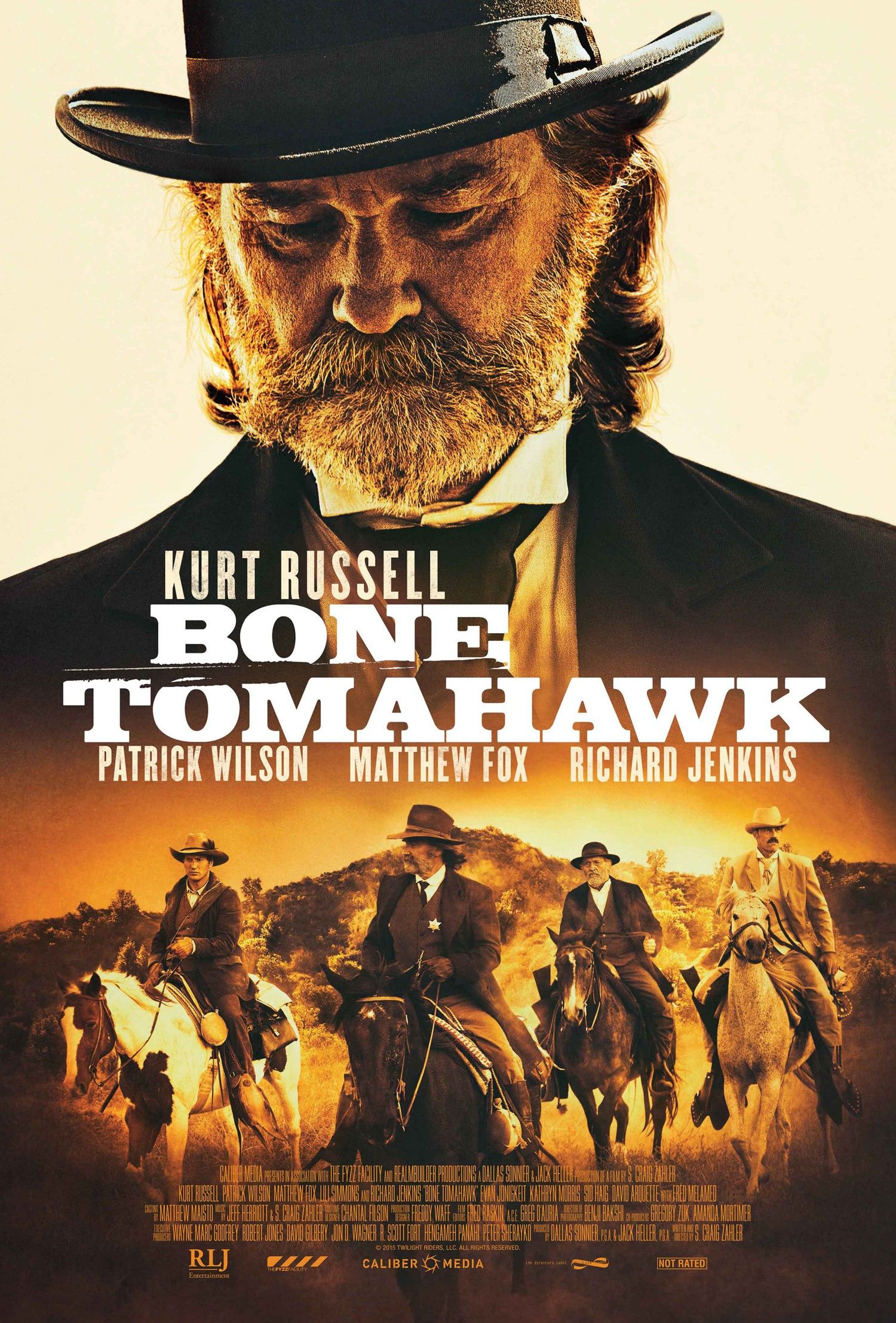 Pôster do filme Bone Tomahawk, com Kurt Russell e Matthew Fox