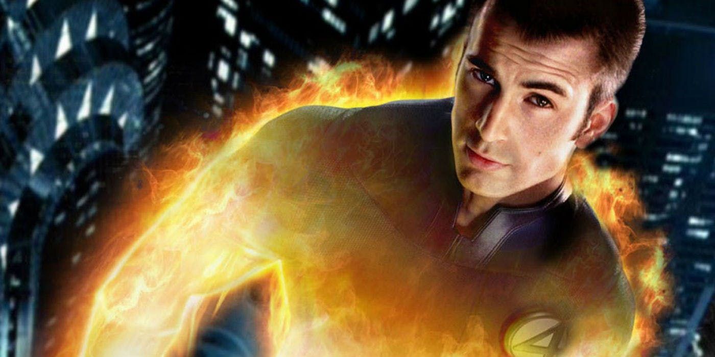 Chris Evans as Human Torch on Fire in the original Fantastic Four