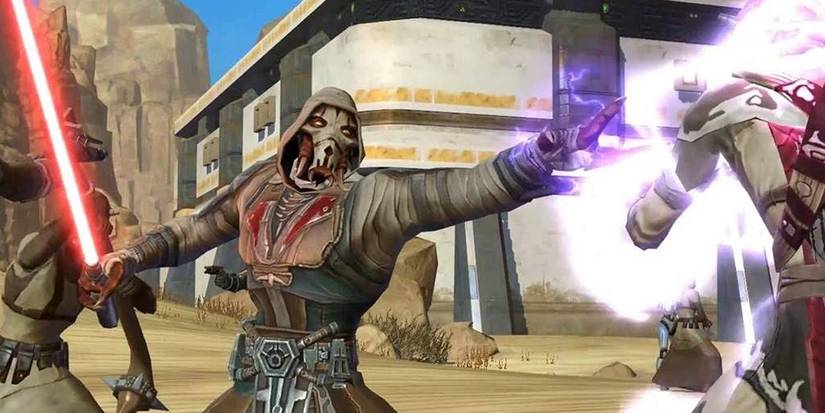 A Kaleesh warrior wielding a red lightsaber in Star Wars