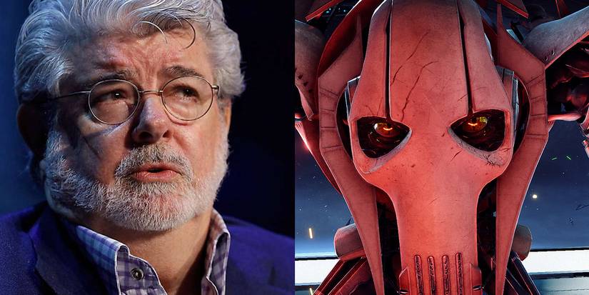Split image of George Lucas and General Grievous