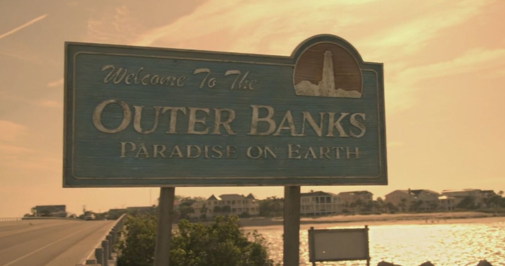 The Outer Banks sign in the Netflix series Outer Banks.