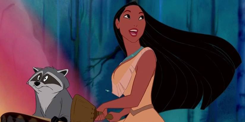 Pocahontas in a boat with a raccoon in Pocahontas