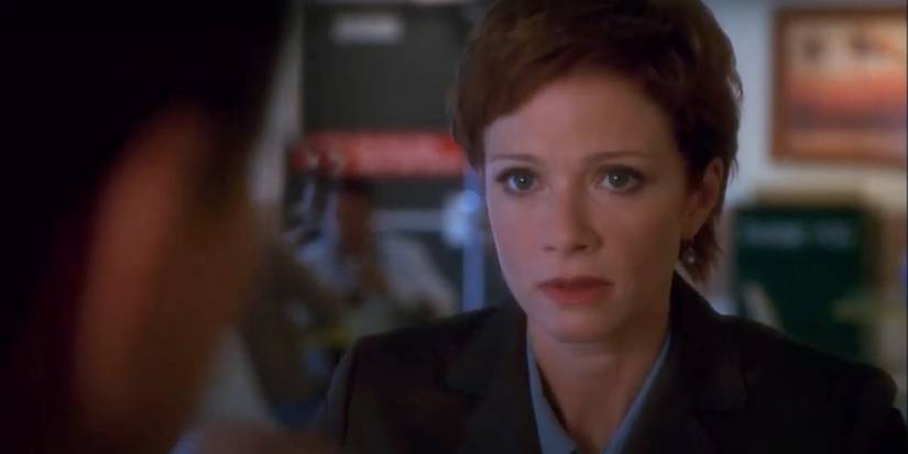 Lauren Holly as Jenny Shepard looking worried in NCIS