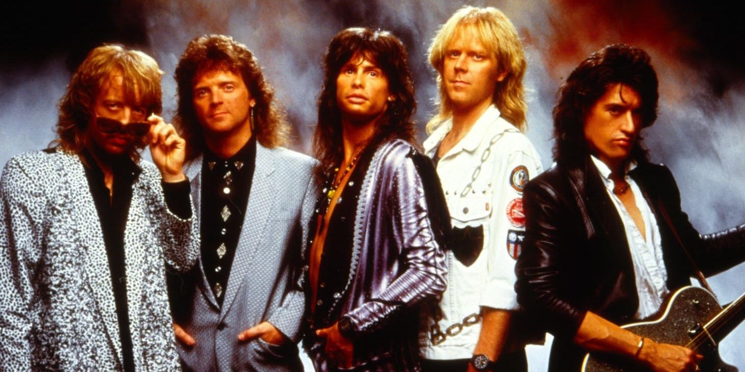 Aerosmith posiert gemeinsam während eines alten Fotoshootings.
