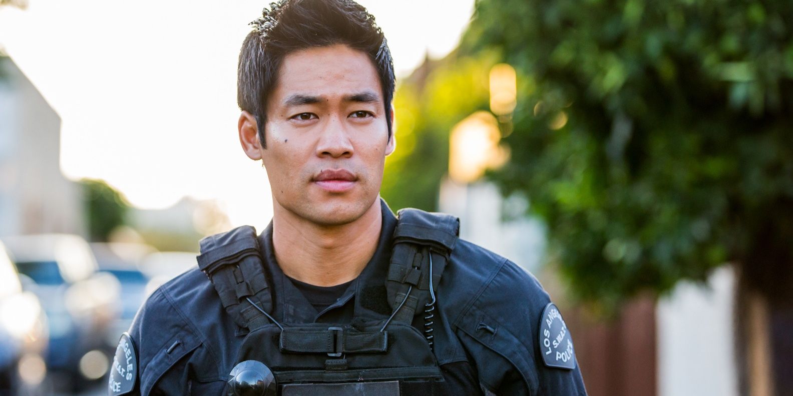 David Lim as Tan looking intensely while in his gear in S.W.A.T.