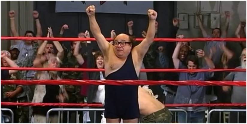 Frank with his hands in the air in wrestling ring in It's Always Sunny In Philadelphia