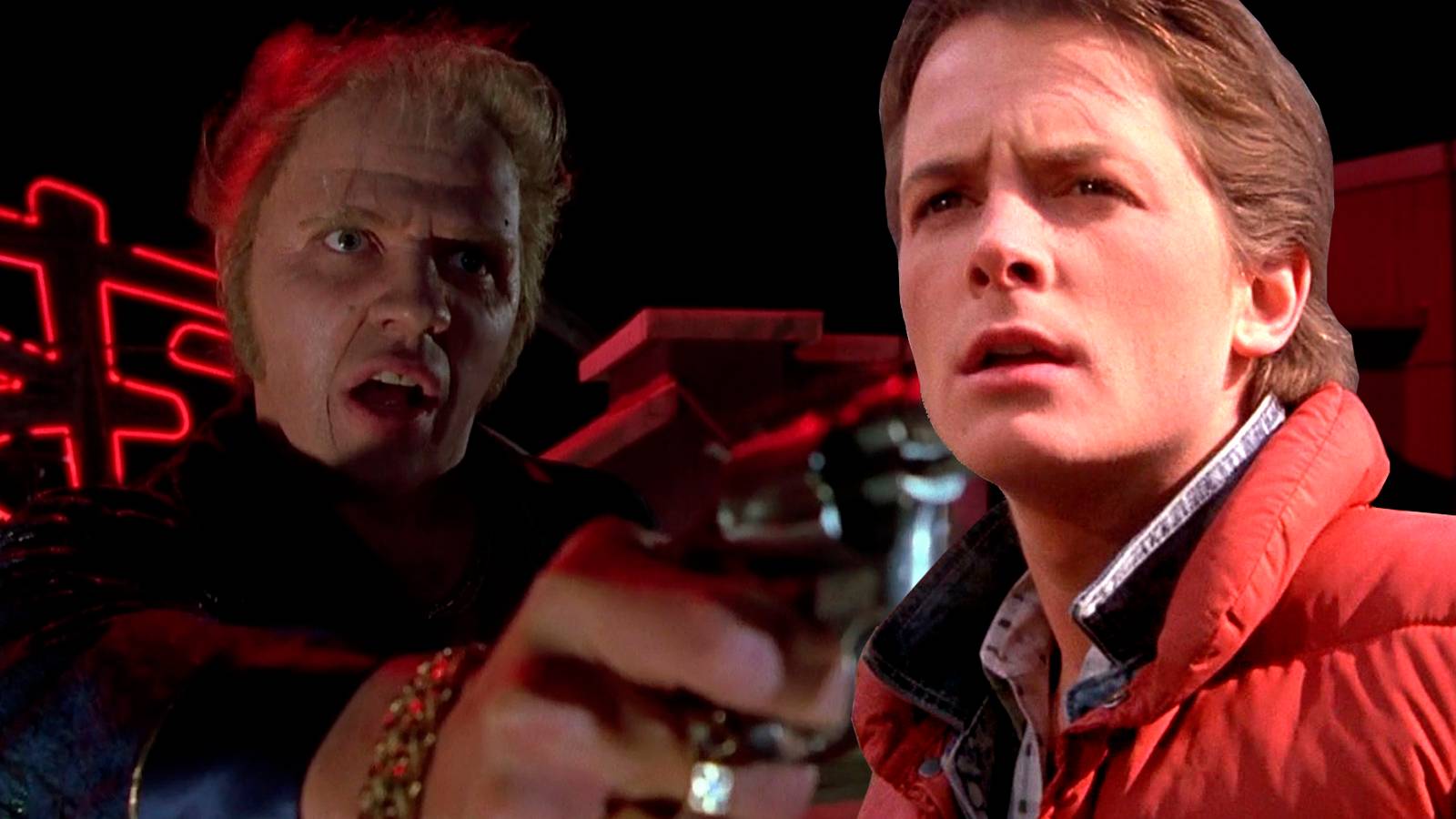 Micheal J Fox as Marty McFly Biff Tannen in Back to the Future Part 2