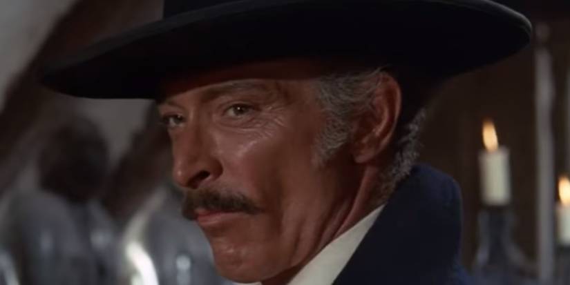 A close-up to a Lee Van Cleef looking serious in Sabata