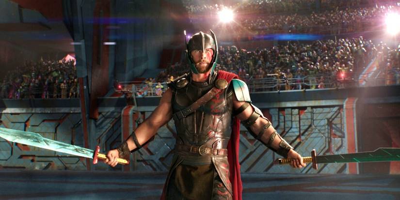 Thor em pose de batalha em Thor: Ragnarok