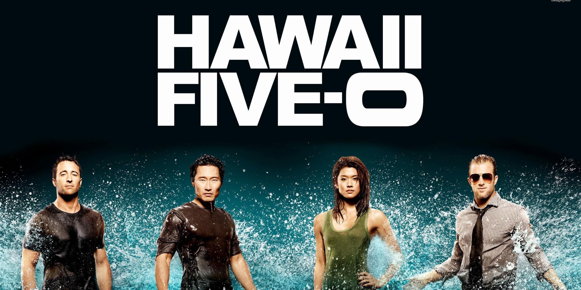 hawaii five-0 pôster com o elenco de pé juntos