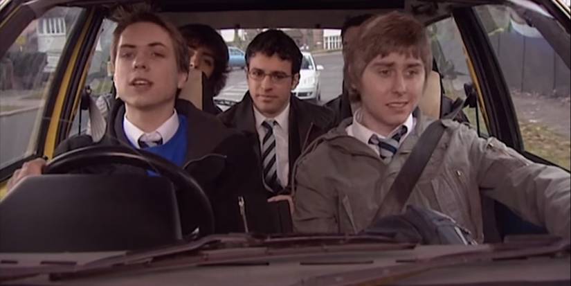 Os garotos no carro de Simon em The Inbetweeners
