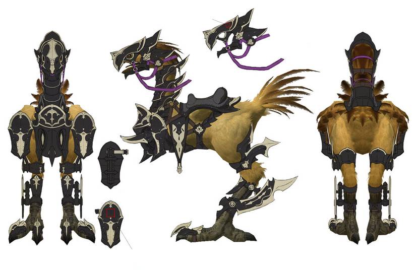 Concept art for a Chocobo wearing Dragoon barding in Final Fantasy 14.