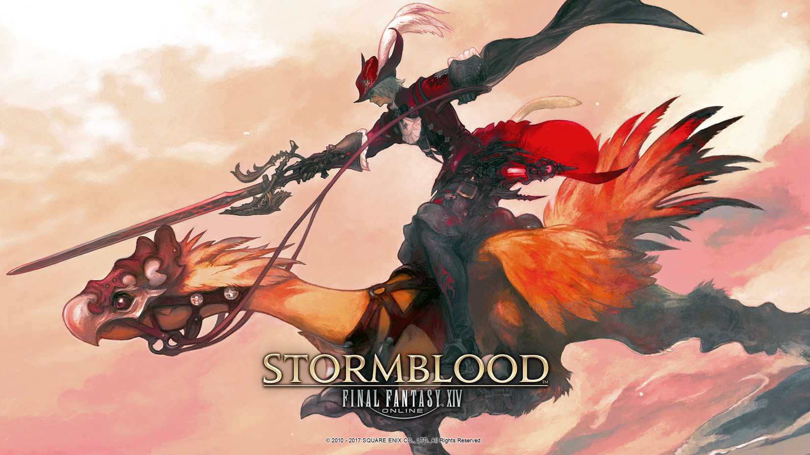 A Red Mage Rides Chocobo in Final Fantasy 14: Stormblood artwork.
