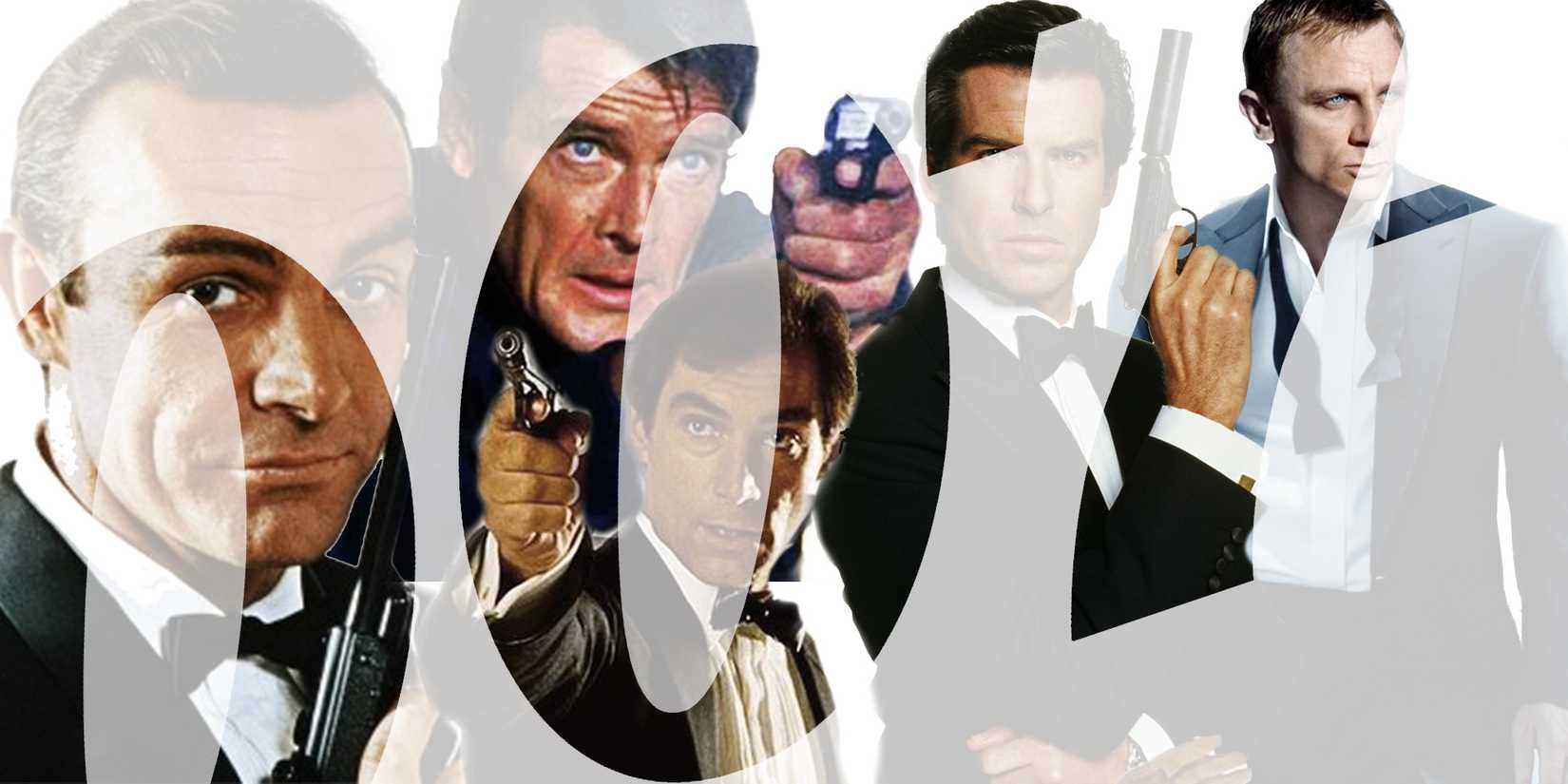 The 007 logo superimposed over all James Bond actors
