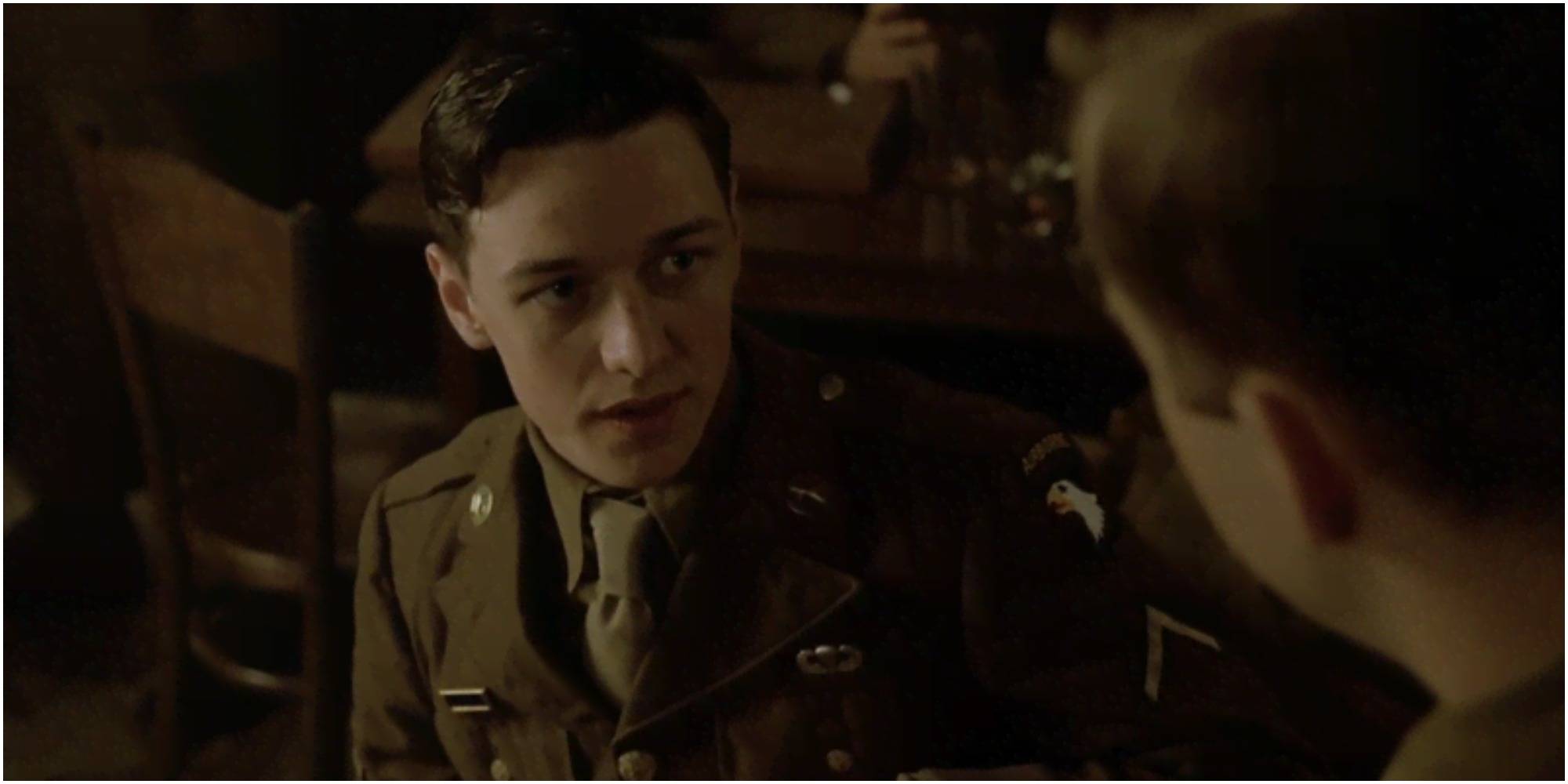 james mcavoy, in the Band of Brothers cast talks during a scene of the show