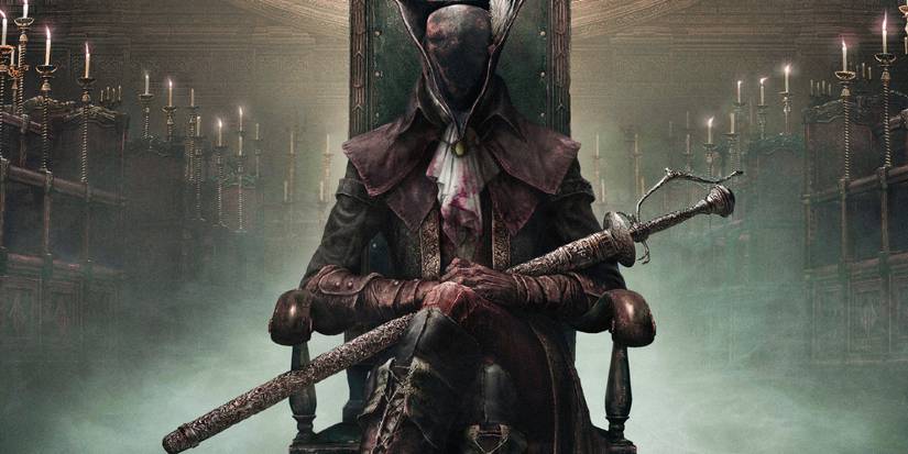 Lady Maria sitting on a throne in Bloodborne.
