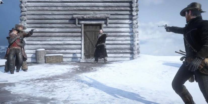 Micah, John, Dutch, and Sadie face off in a Mexican standoff in the final mission of Red Dead Redemption 2