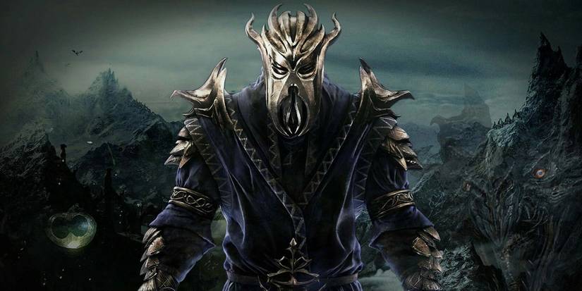 A portrait of the Dragonborn Miraak in his full suit of armor in Skyrim.