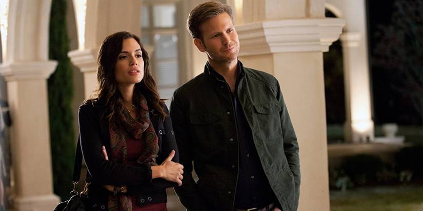 Torrey DeVitto as Meredith Fell and Matthew Davis as Alaric Saltzman The Vampire Diaries