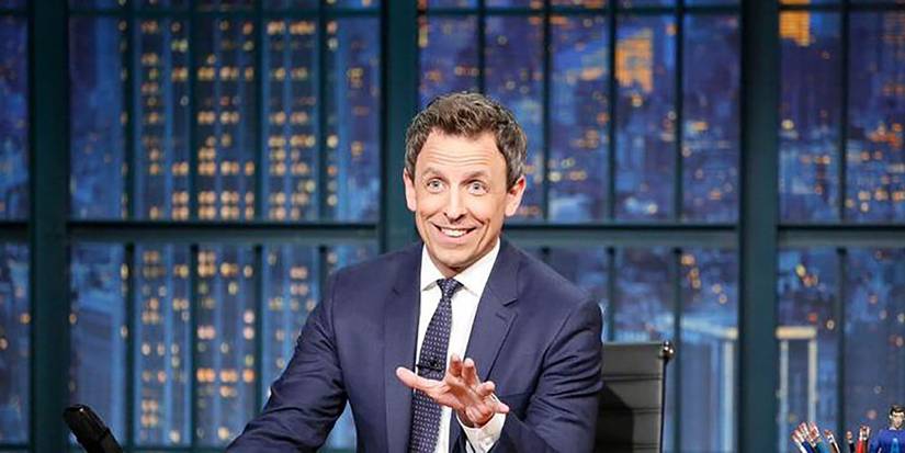 Late Night with Seth Meyers at the desk