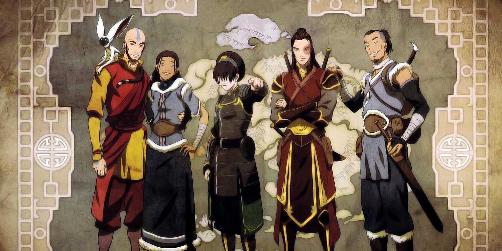 Aang, Katara, Toph, Zuko e Sokka adultos de Avatar: A Lenda de Aang