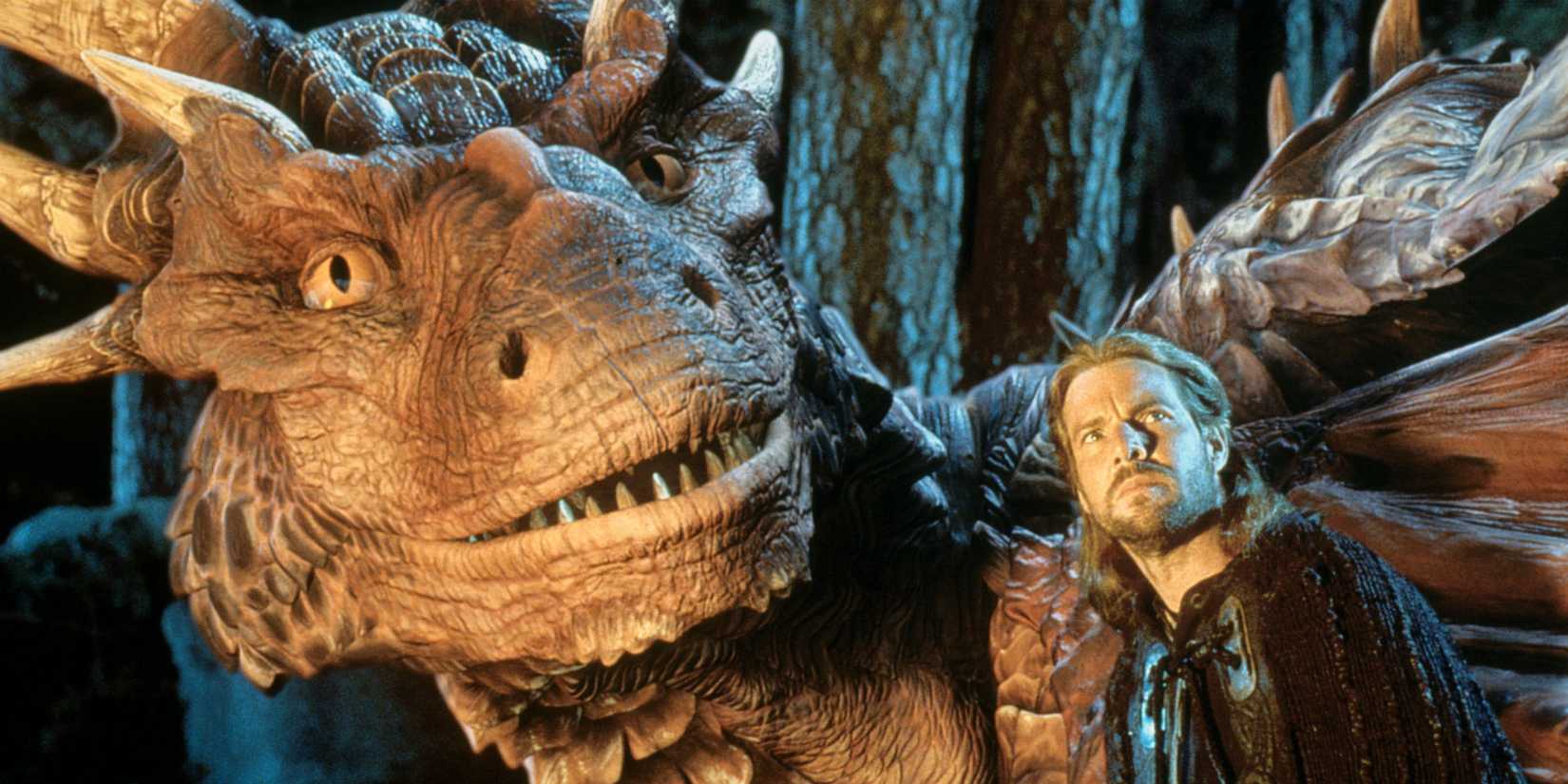 Iconic Dragon Characters in Movies and TV Shows 2 Dennis Quaid and Draco looking into the distance in Dragonheart