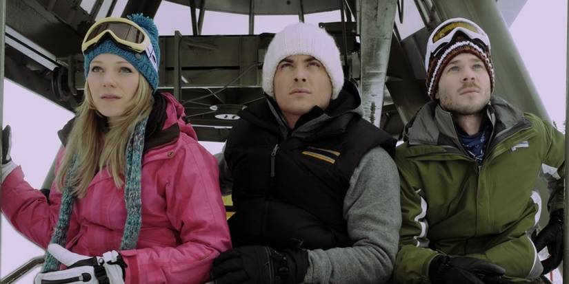 Shawn Ashmore, Kevin Zegers and Emma Bell on a chairlife in 2010's Frozen
