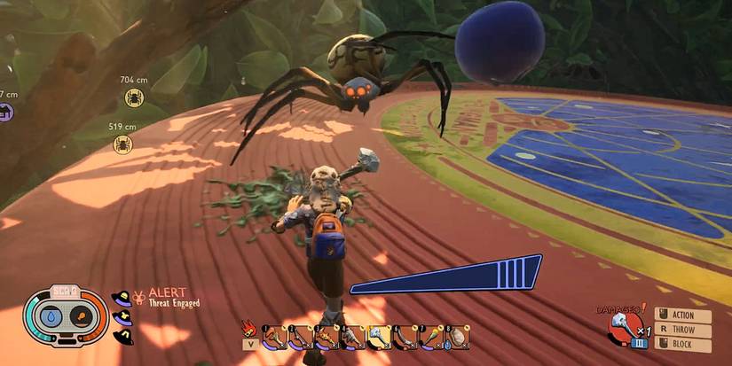 A player faces the Orb Weaver after killing the Broodmother on the Flingman Flying Disc in Grounded