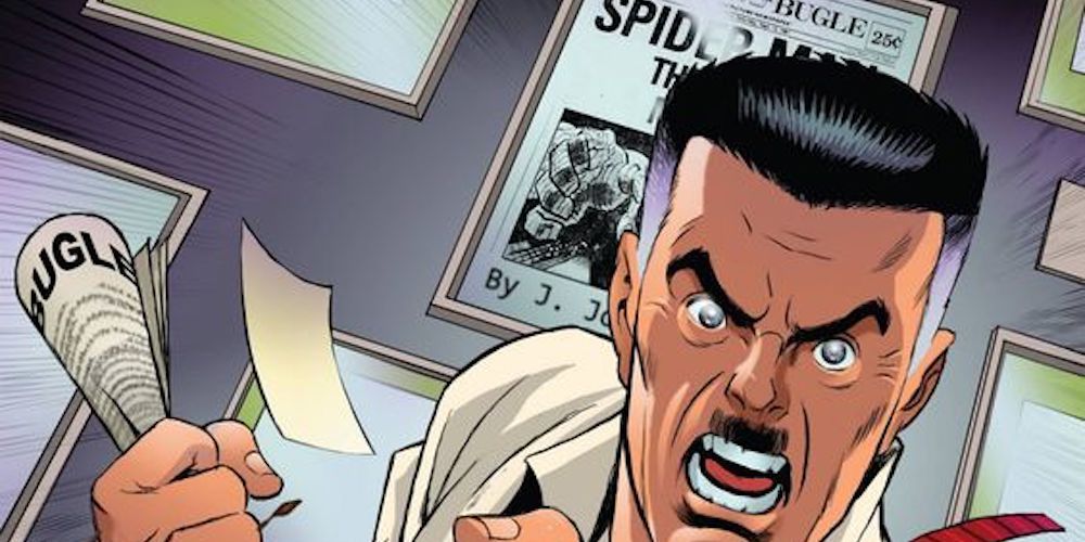 J. Jonah Jameson in his office, shouting in rage.