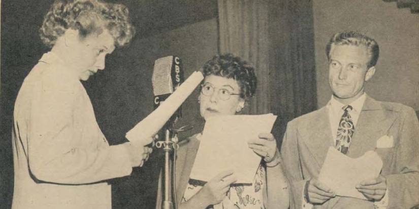 Lucille Ball and Richard Denning recording My Favorite Husband.