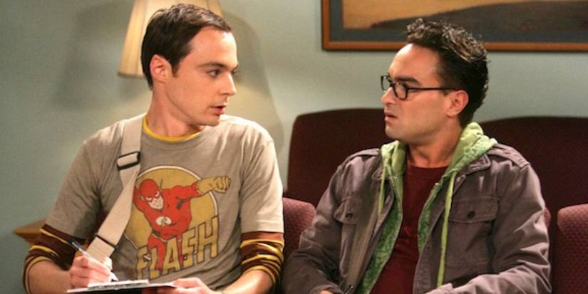 Sheldon and Leonard sit side by side in The Big Bang Theory office