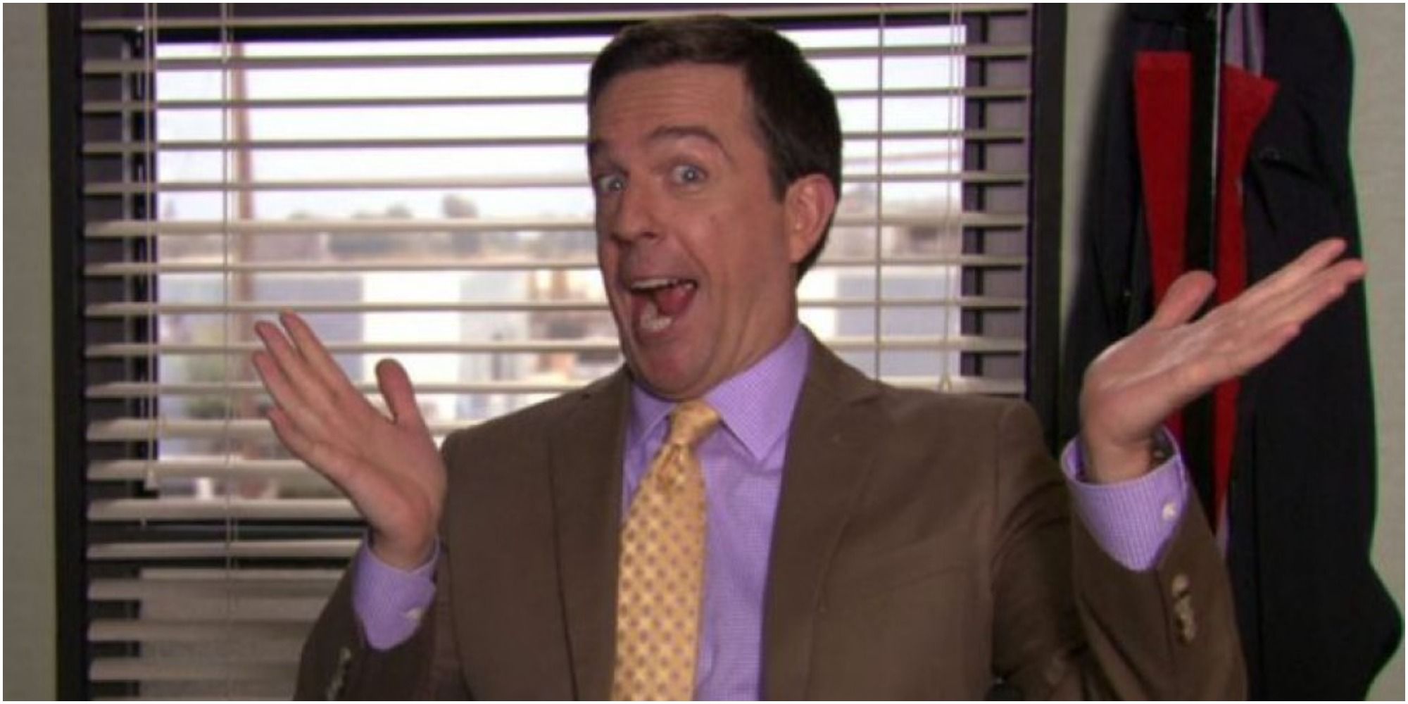 Ed Helms as Andy Bernard filming a confessional in The Office