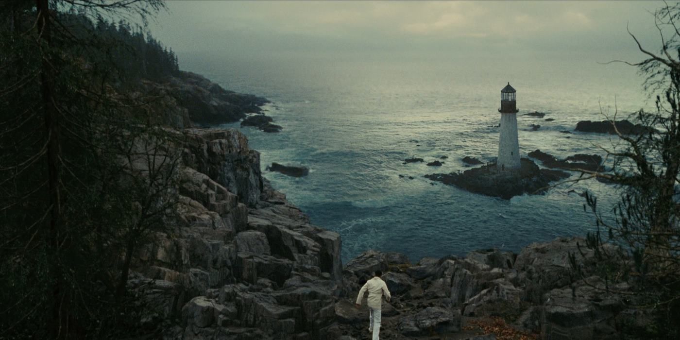 Teddy heading towards the lighthouse in Shutter Island